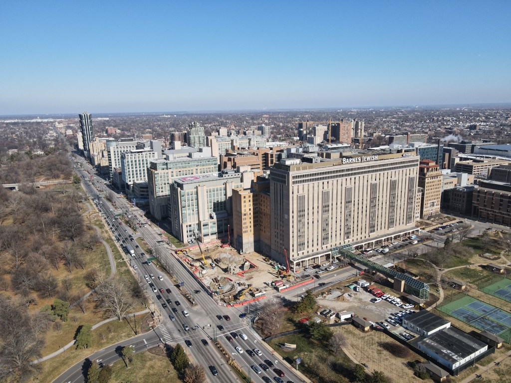 BJC maintains a large visual footprint in the Central West End area of St. Louis.